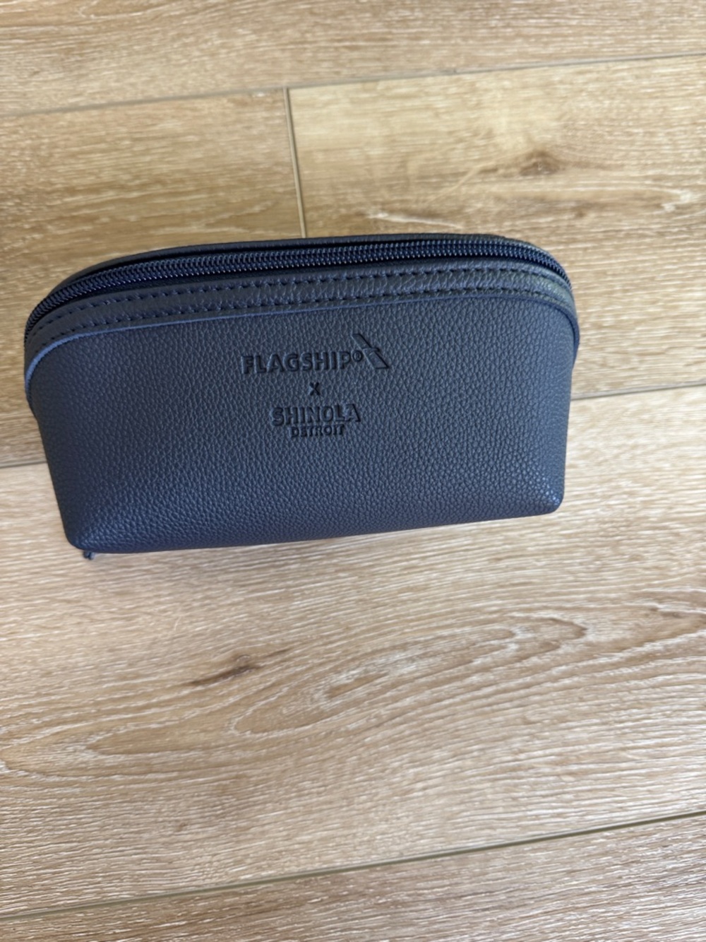 Shinola Navy faux Pebbled Leather Toiletry Zip Pouch